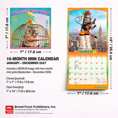 2027 BrownTrout Avanti Cranky Kitties 7" x 7" Monthly Wall Calendar, Assorted Colors (9798330712922)