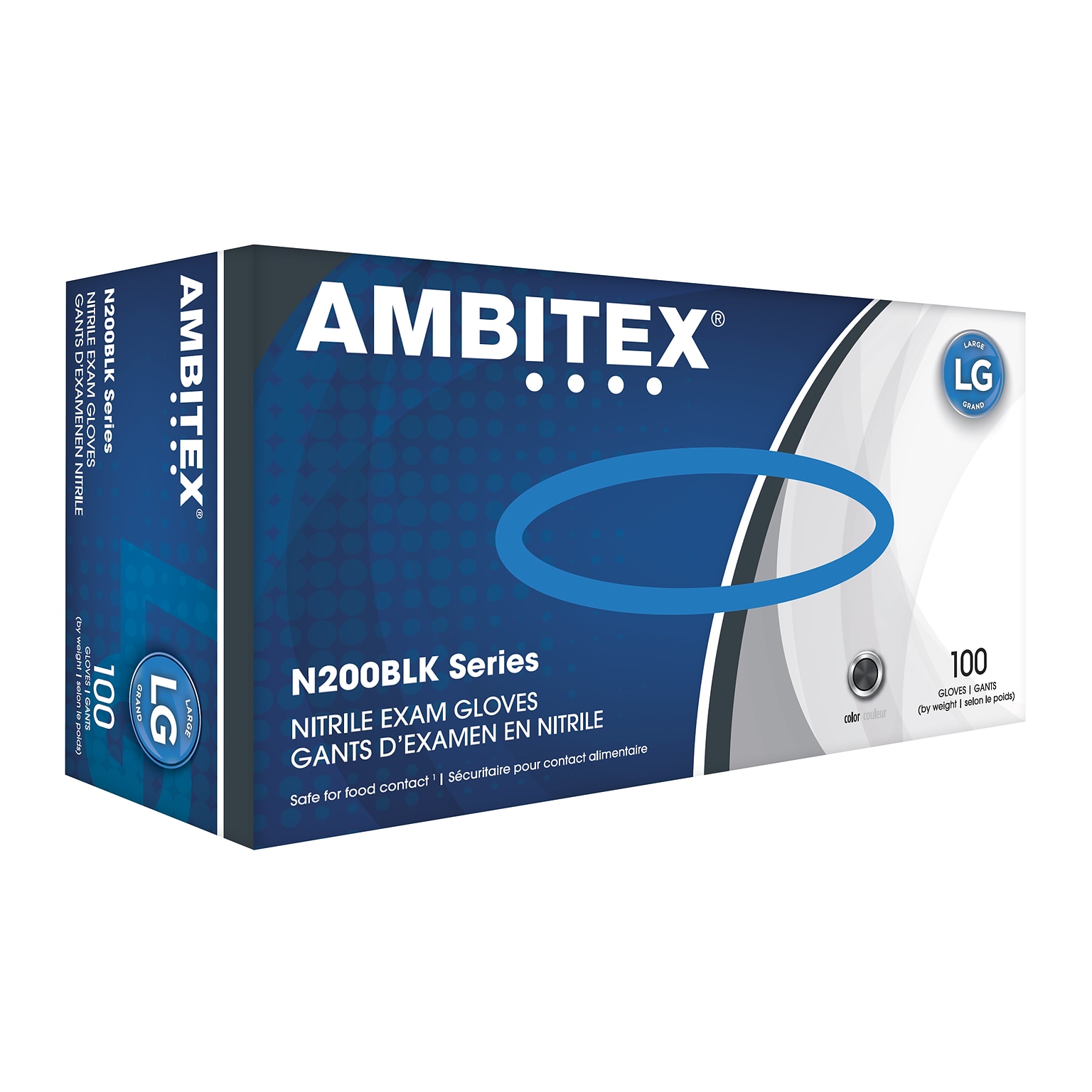 Ambitex N200BLK Series Powder Free Black Nitrile Gloves, Large, 100/Box (NLG200BLK)
