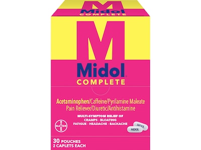 Midol Complete 500mg Acetaminophen Caplet, 2/Pouch, 30 Pouches/Box (64458)