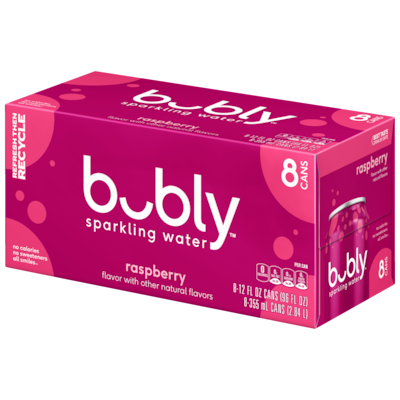 Bubly Raspberry Flavored Sparkling Seltzer Water, 12 oz., 8 Cans/Carton (18117)