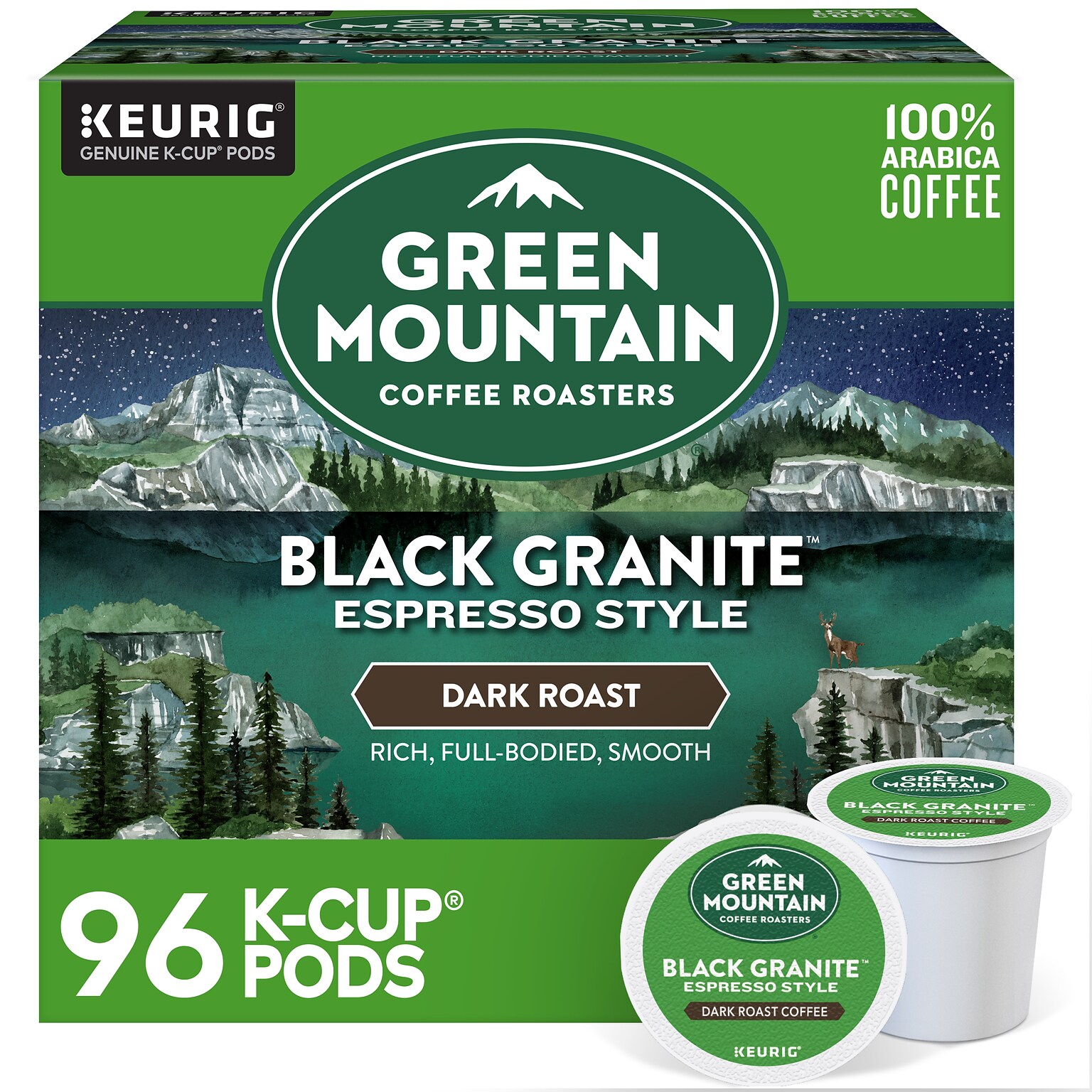 Green Mountain Black Granite Espresso Style Coffee Keurig® K-Cup® Pods, Dark Roast, 96/Carton (5000366650CT)