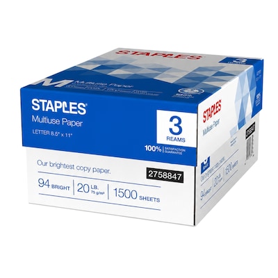Staples 30% Recycled 11-Inch x 17-Inch Copy Paper 20 lbs 92 Brightness 500/Ream 5 Ream/Count