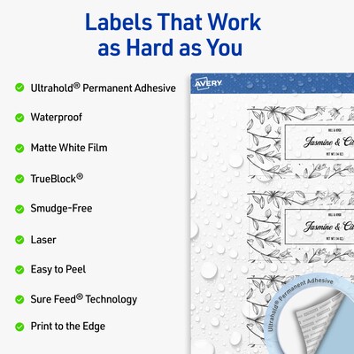 Avery Rectangle Laser Multipurpose Labels, 2 x 5, White, 400/Box (19479399307)