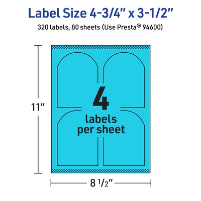Avery Printable Decorative Edge Multipurpose Labels, 4.75" x 3.5", Bright Blue, 320/Box (94600)
