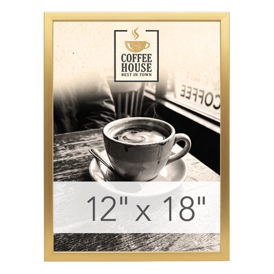 Excello Brands MDF Poster Frame, 12 x 18, Vertical/Horizontal, Wall Mounted, Gold (MPFRM-1218-GLD)