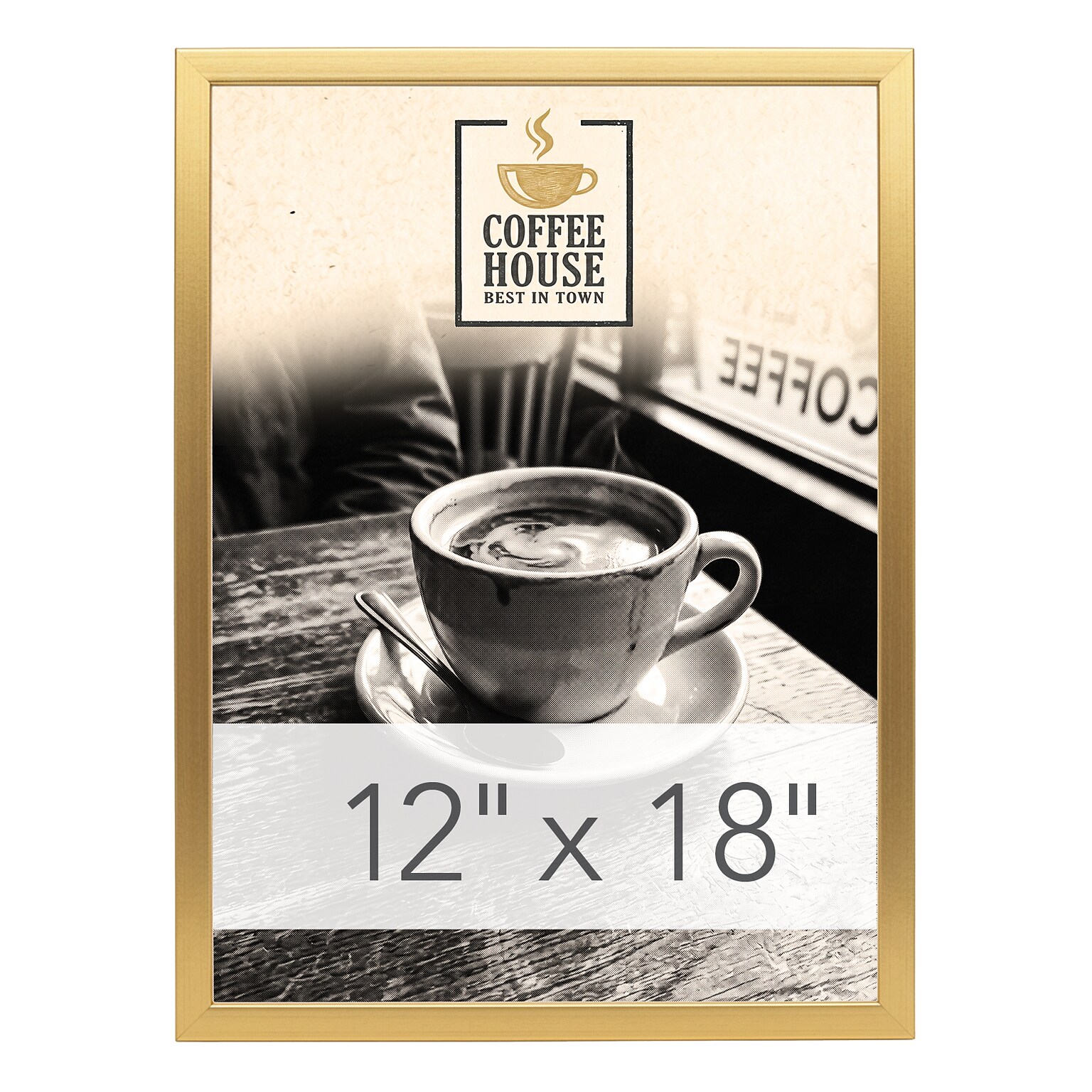 Excello Brands MDF Poster Frame, 12 x 18, Vertical/Horizontal, Wall Mounted, Gold (MPFRM-1218-GLD)