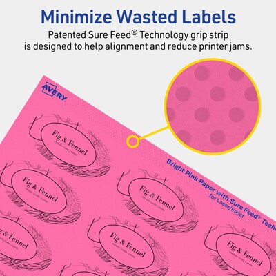 Avery Oval Laser/Inkjet Multipurpose Labels, 1-1/8" x 2-1/4", Bright Pink (840/Box)