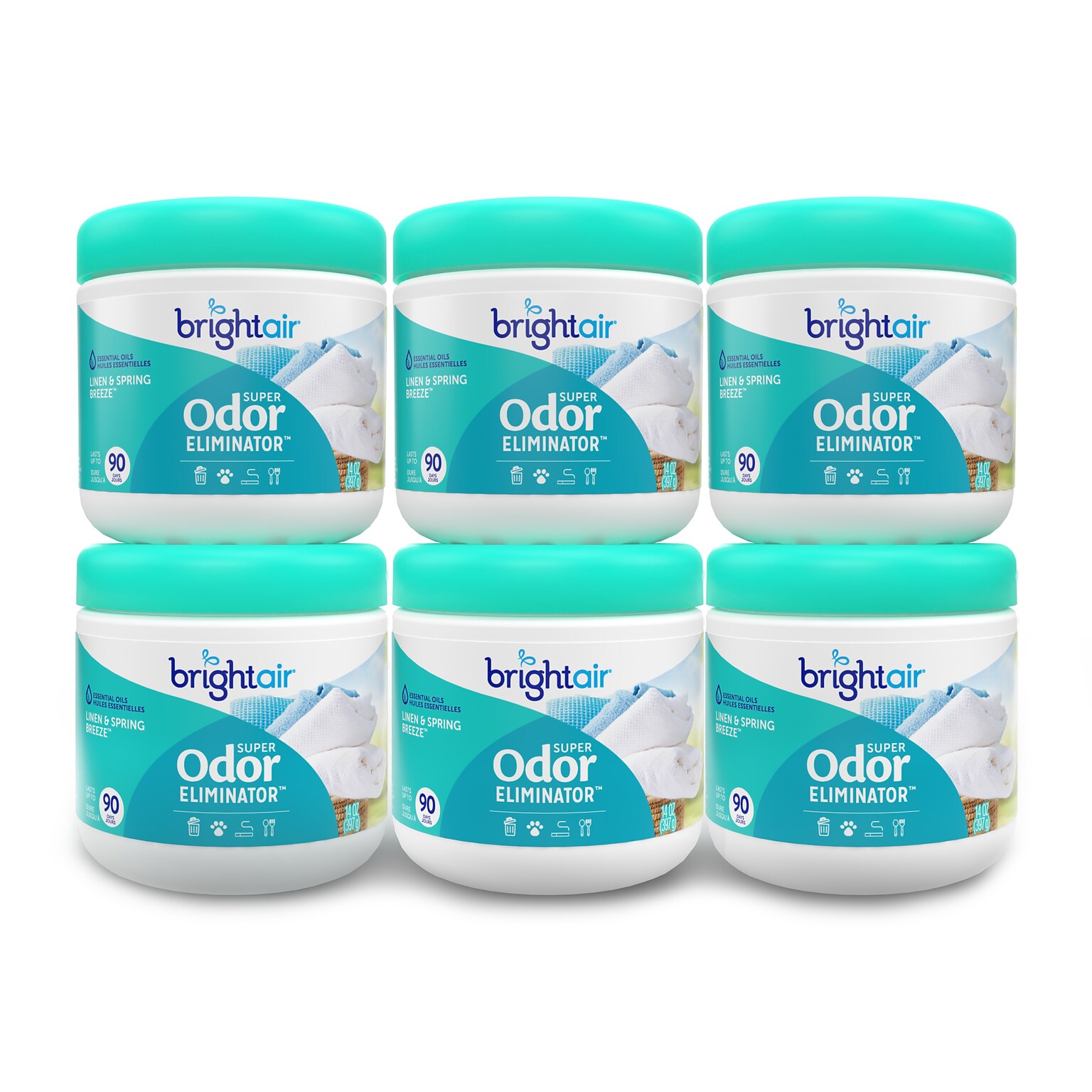 Bright Air Air Freshener Gel, Linen & Spring Breeze Scent, 14 oz., 6/Carton (901046CT)