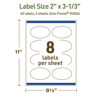 Avery Dissolvable Oval Multipurpose Labels, 2" x 3-1/3", Off-white, 40/Pack (94056)