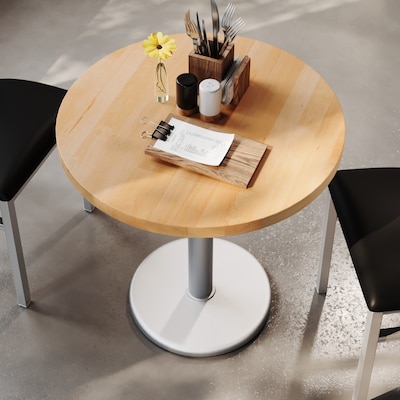 Flash Furniture Bennett 30" Round Wooden Commercial Indoor Table, Natural Top/Silver Base, (GSFRD30NTTR18S)