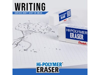 Pentel Hi-Polymer Block Eraser, White, 10/Box (ZEH10PC10)