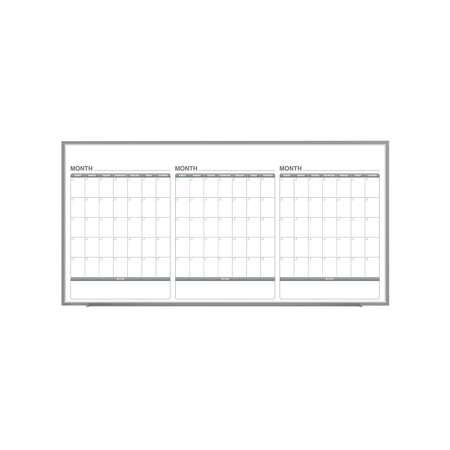 Ghent Calendar Whiteboard with Aluminum Frame, 3 Month Calendar, Magnetic, 4H x 8W (GRPM333M-48)
