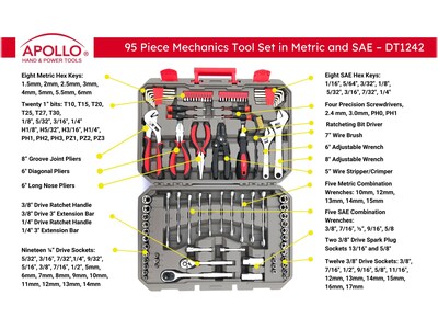 Apollo Tools Mechanics Tool Set, 95-Piece, Gray/Red (DT1242)