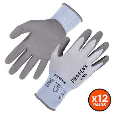 Ergodyne ProFlex 7025 PU Coated Cut-Resistant Gloves, ANSI A2, Blue, Small, 12 Pair (10422)