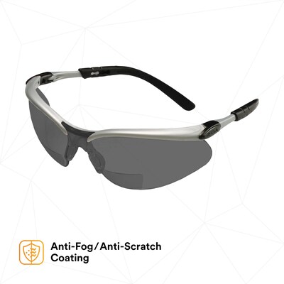 3M BX Anti-Fog +2.50 Safety Glasses, Over the Glasses, Gray Lens, 20/Carton (11379-00000-20)