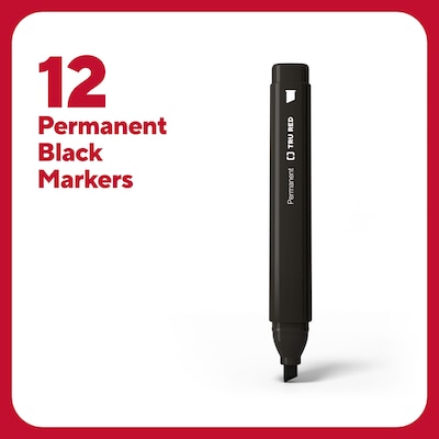 TRU RED™ Tank Permanent Markers, Chisel Tip, Black, 12/Pack (TR54532)