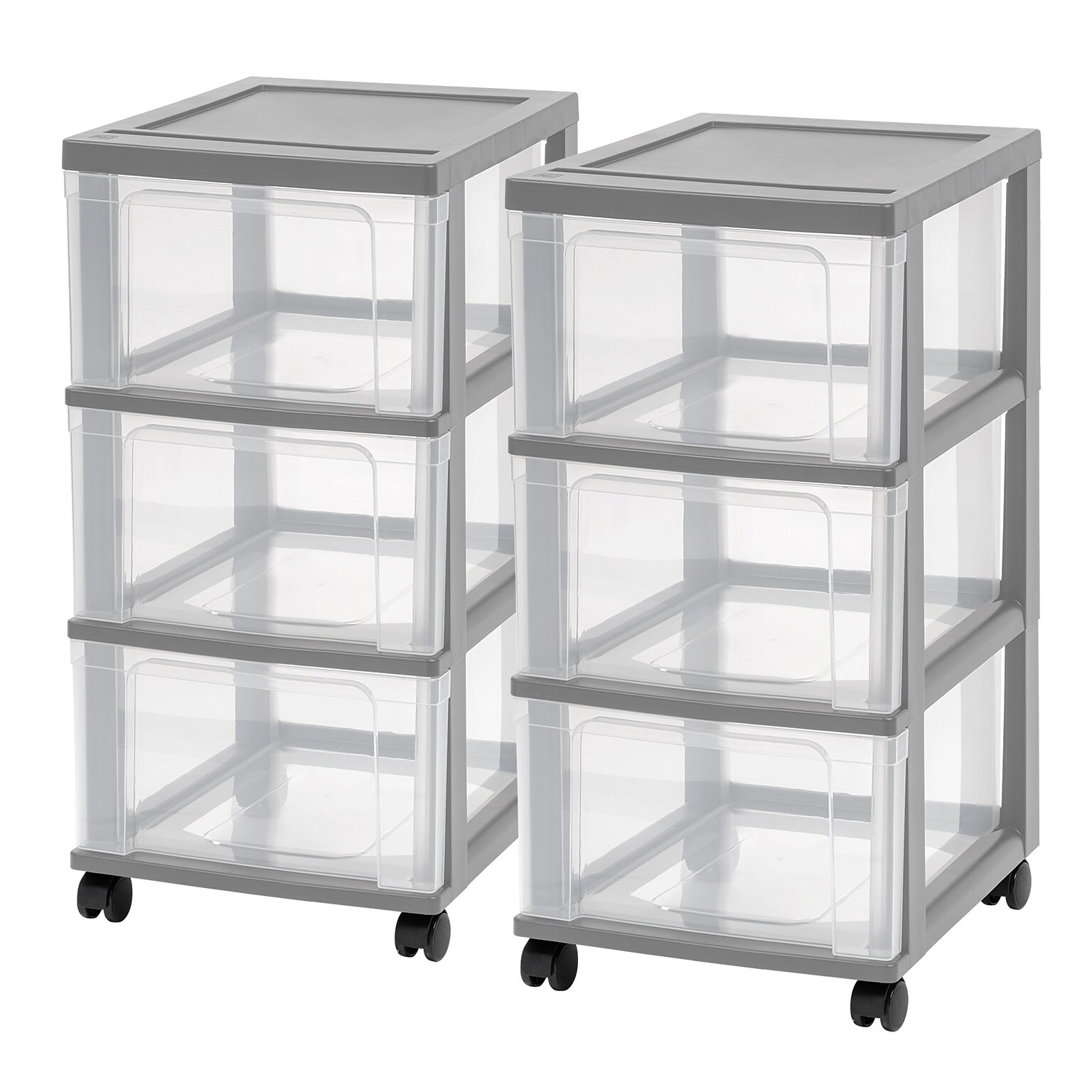 Iris 3-Drawer Storage Cart, Plastic, Elephant Gray, 2/Pack (500415)