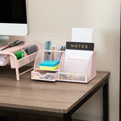 Mind Reader 7-Compartment Metal Desk Organizer, Pink (JOEORG-PNK)