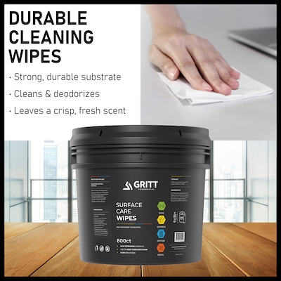 Gritt Commercial Professional All-Purpose Wipes with Bucket Dispenser, 800 Wipes/Bag, 4 Bags/Carton (GRI5-RW-1-B-CS)