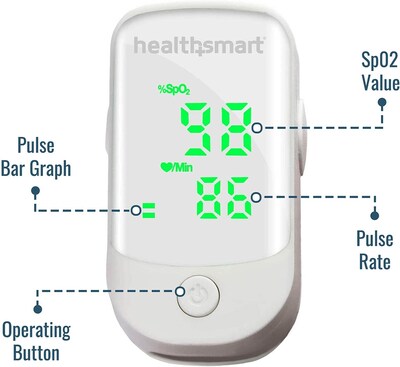 HealthSmart Fingertip Bluetooth Pulse Oximeter, Green LED Display, White (40-816-000)