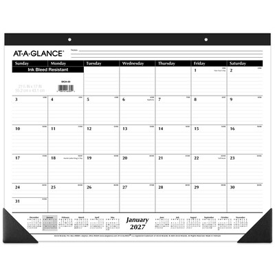 2027 AT-A-GLANCE 21.75 x 17 Monthly Desk Pad Calendar, White/Black (SK24-00-27)