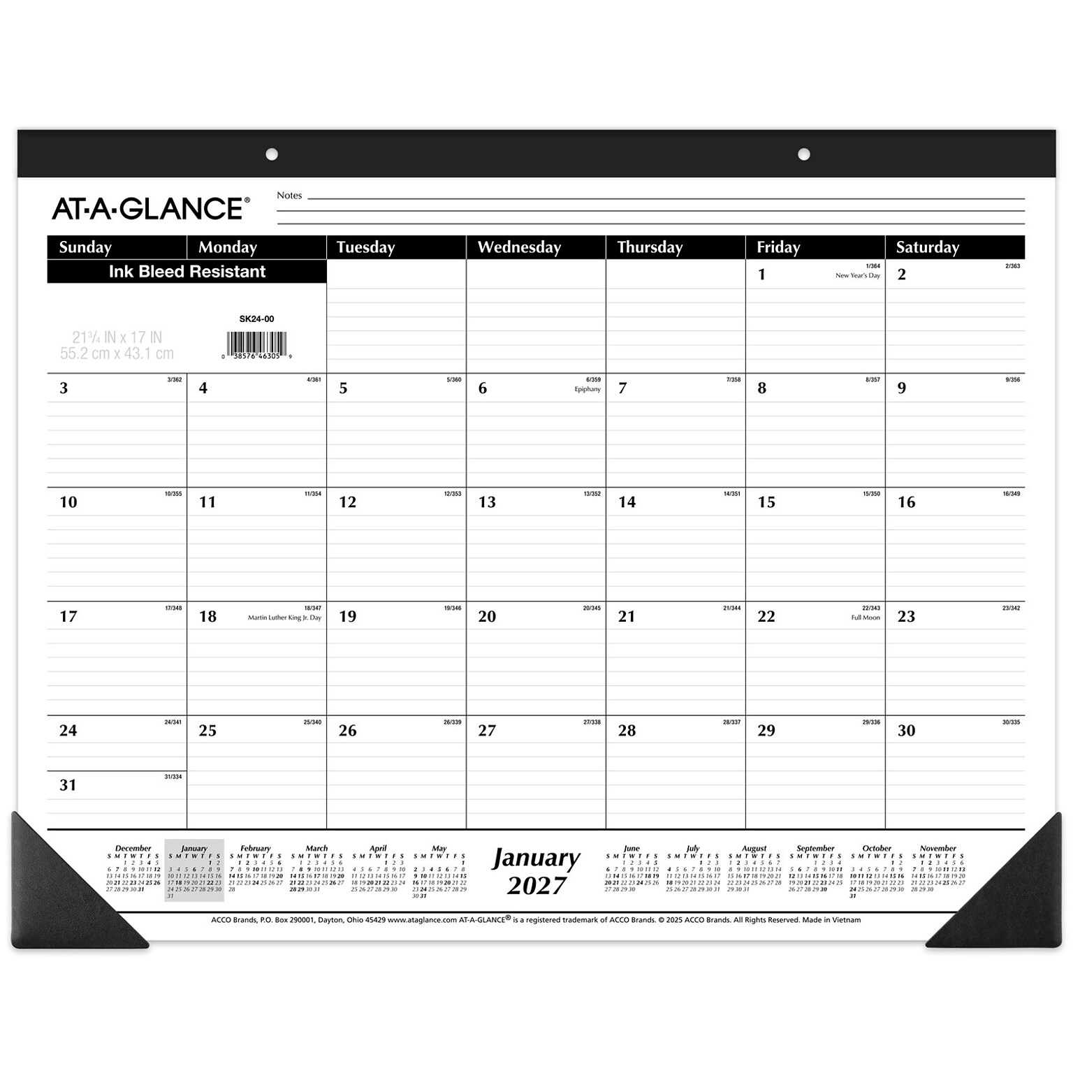 2027 AT-A-GLANCE 21.75 x 17 Monthly Desk Pad Calendar, White/Black (SK24-00-27)