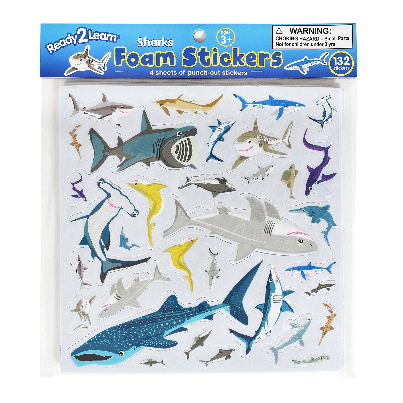 Ready2Learn Foam Shark Stickers, Multicolored, 132/Pack (CE-10125)