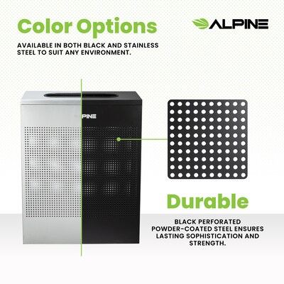 Alpine Industries Stainless Steel Trash Can, 23 Gallon, Black (ALP438-23-BLK-MK)