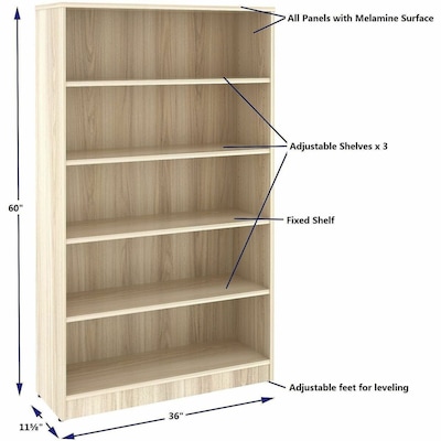 Lorell 60" 5-Shelf Bookcase with Adjustable-Shelves, Modern Elm Laminate (LLR66342)