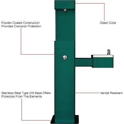 Global Industrial Outdoor Drinking Fountain w/ Bottle Filling Station, Green (761216GN)