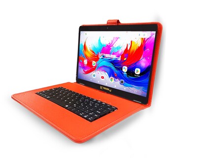 Linsay F10 Series 10.1 Tablet, Wi-Fi, Octa Core, 256GB eMMC, Android 15, with Red Keyboard Case (F10XIPSREDSPLUS)