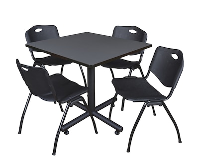 Regency 36-inch Square Laminate Table with Zeng Stacker Chairs, Black (TKB3636GY47BK)