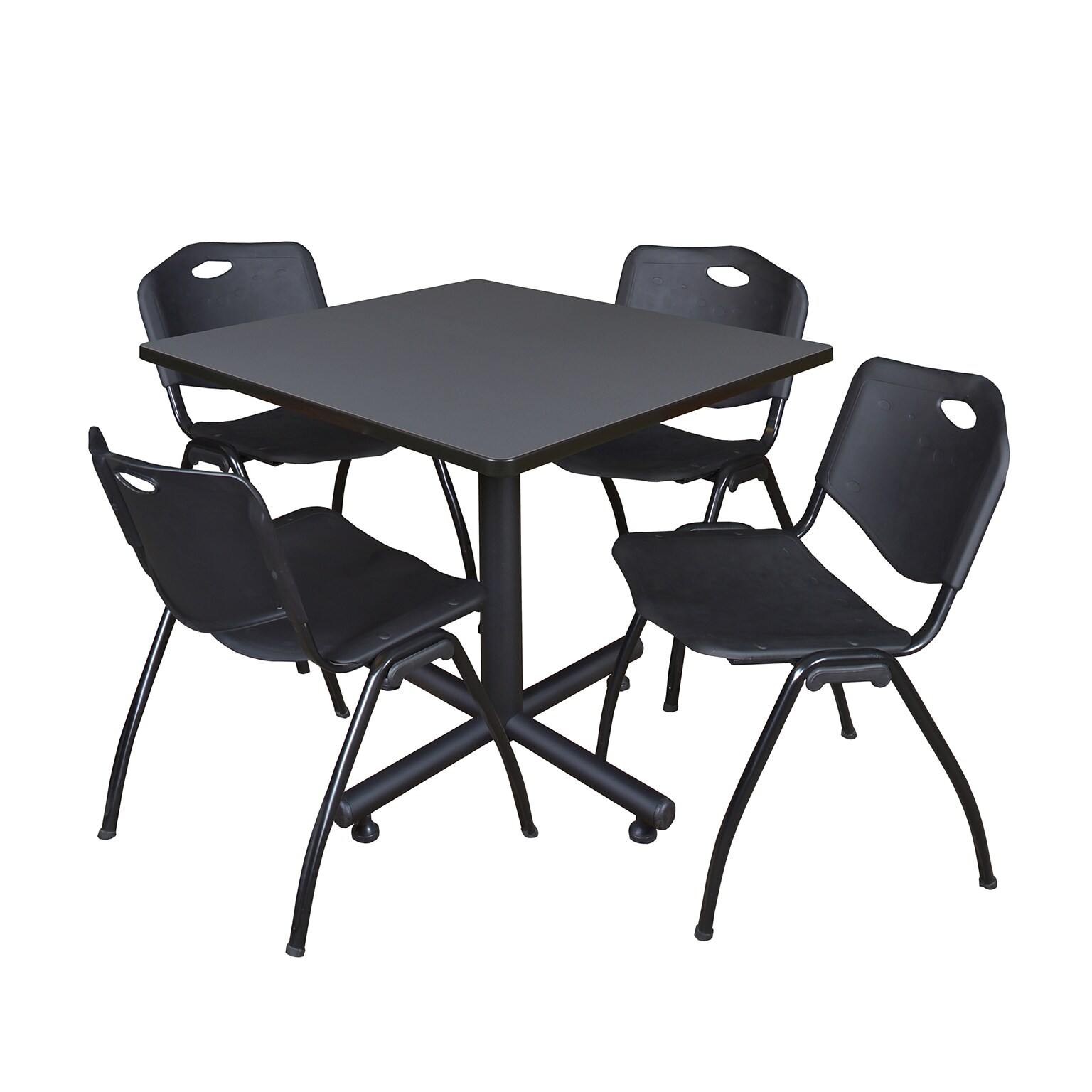 Regency 36 Square Laminate Table with Zeng Stacker Chairs, Black (TKB3636GY47BK)