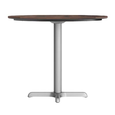 Flash Furniture Acadia 31.25" Round Wooden Dining Table with X-Base, Dark Brown/Silver Base (STRD31WBRT2222S)