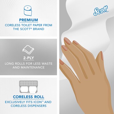 Scott Essential Recycled Coreless Toilet Paper, 2-ply, White, 1000 Sheets/Roll, 36 Rolls/Case (04007)