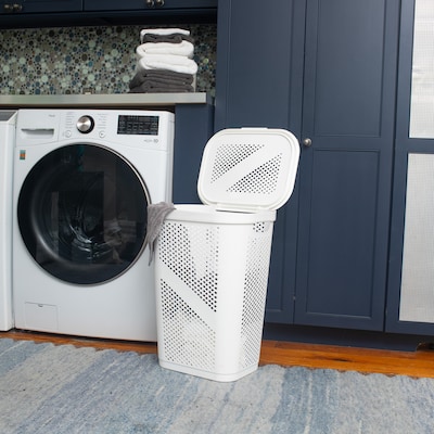 Mind Reader 15.85-Gallon Slim Laundry Hamper with Lid, Plastic, White (HBIN60-WHT)