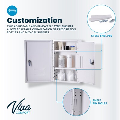 Viva Comfort Medium Double Door Medicine Locking Secure Storage Medical Cabinet, 0.3 cu. ft., White (ADIME999-02-WHI-MK)