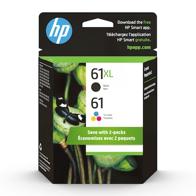 HP 61 Black High Yield and Tri-Color Standard Yield Ink Cartridge, 2/Pack (CZ138FN#140)