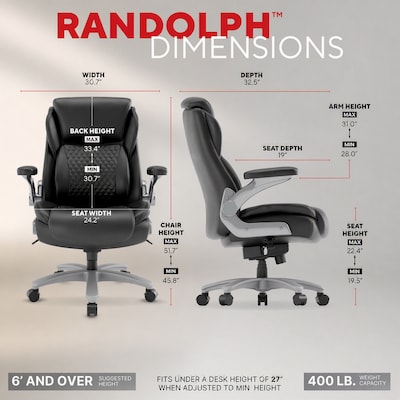 Staples Randolph Ergonomic Bonded Leather Executive Big & Tall Chair, 400 lb. Capacity, Black (ST62818)