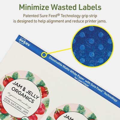 Avery Dissolvable Circle Multipurpose Labels, 3.5" Dia., Off-white, 20/Pack (94514)