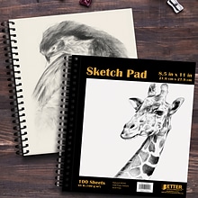 Better Office Products Artist Sketch Book, Spiral Bound,  8.5 x 11, Premium Paper, Natural White P