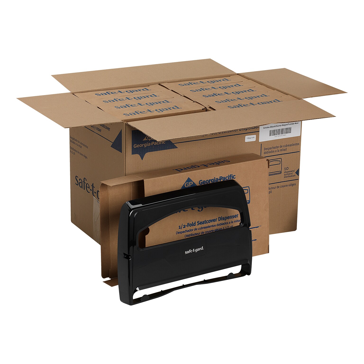Georgia-Pacific Safe-T-Gard Toilet Seat Cover Dispenser, Half-fold, Black, 10/Carton (57748)