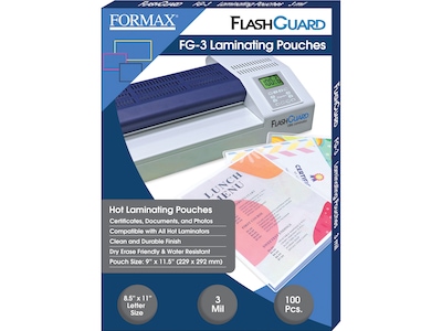 Formax FlashGuard Hot Laminating Pouch, Letter Size, 3 Mil, 100/Pack (FG-3)