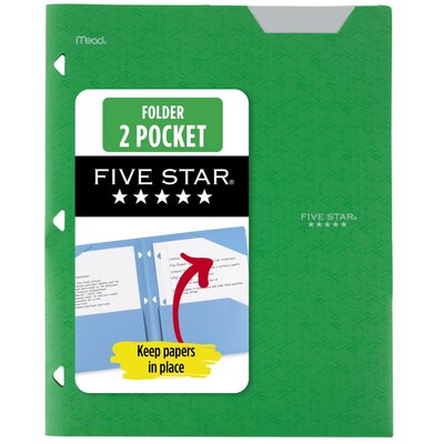 Five Star Stay Put  3-Hole Punched 2 Pocket Plastic Folder, Retro Green (333420E-ECM26)