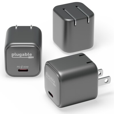 Plugable GaN USB-C Charger Block, 30W, Black (PS-30C1B-3X)