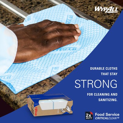 WypAll CriticalClean Foodservice Fabric Food Service Cloths, 23.5" x 12.5", Blue, 100 Cloths/Pack (51633)