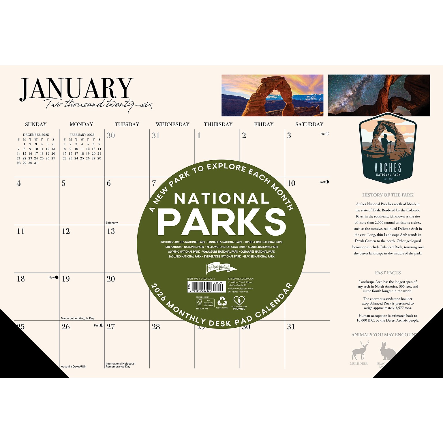 2026 Willow Creek National Parks 17 x 12 Monthly Desk Pad Calendar (57124)