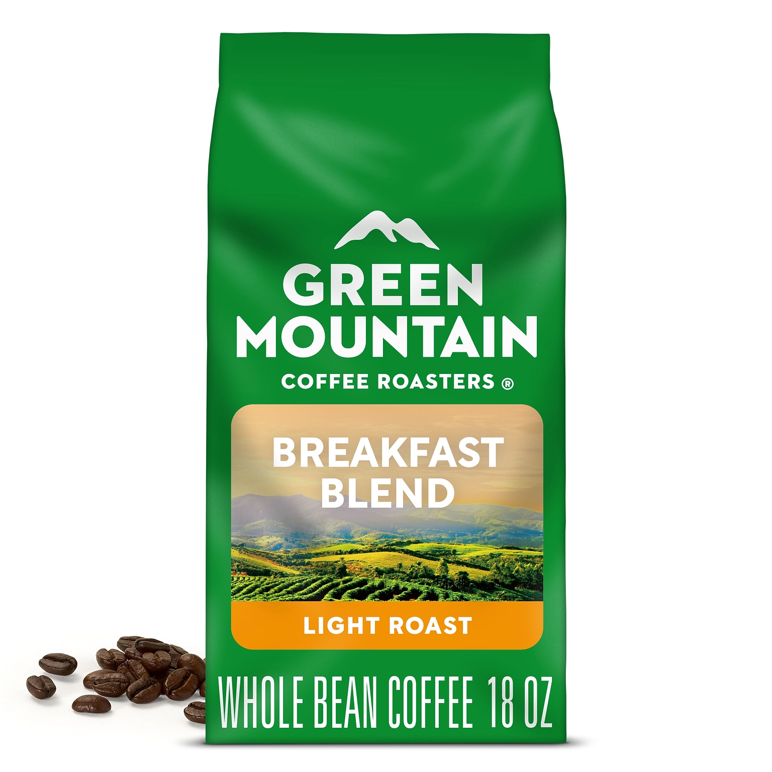 Green Mountain Breakfast Blend Whole Bean Coffee Packet, Light Roast, 18 oz. (GMT37567)