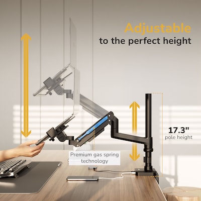Mount-It! Laptop Desk Mount with Pole and Gas Spring Arm for 11.6" to 17.3" Laptops, Holds Up to 19.8 lbs., Black (MI-12006)