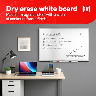 TRU RED™ Magnetic Steel Dry Erase Board, Satin Frame, 3' x 2' (TR61169)